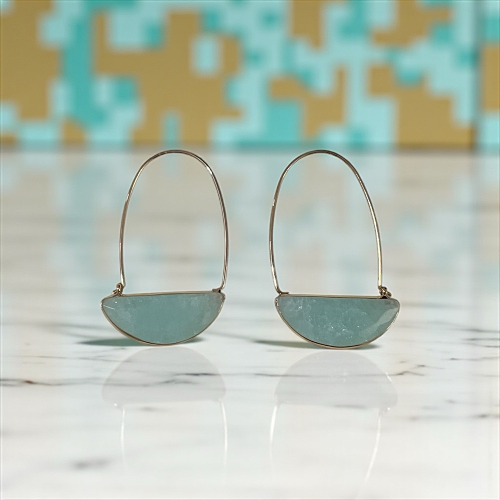 Gold and Mint Green Stone Hoop Earrings